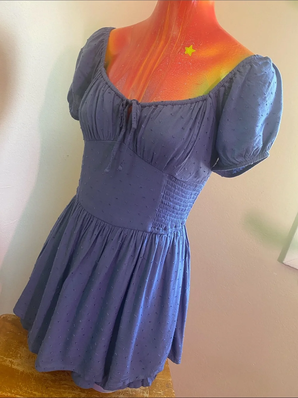 Hollister Romantic Blue Puff-Sleeve Tunic Romper Dress - Picture 3 of 11